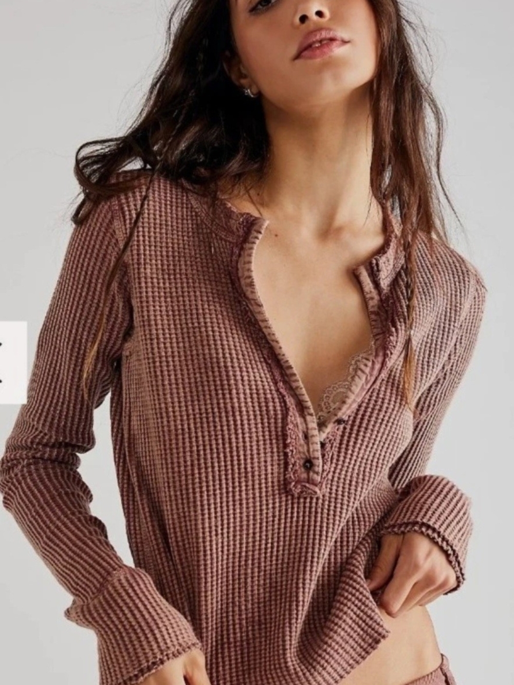 FREE PEOPLE ONE Colt Thermal Waffle Weave Henley Top